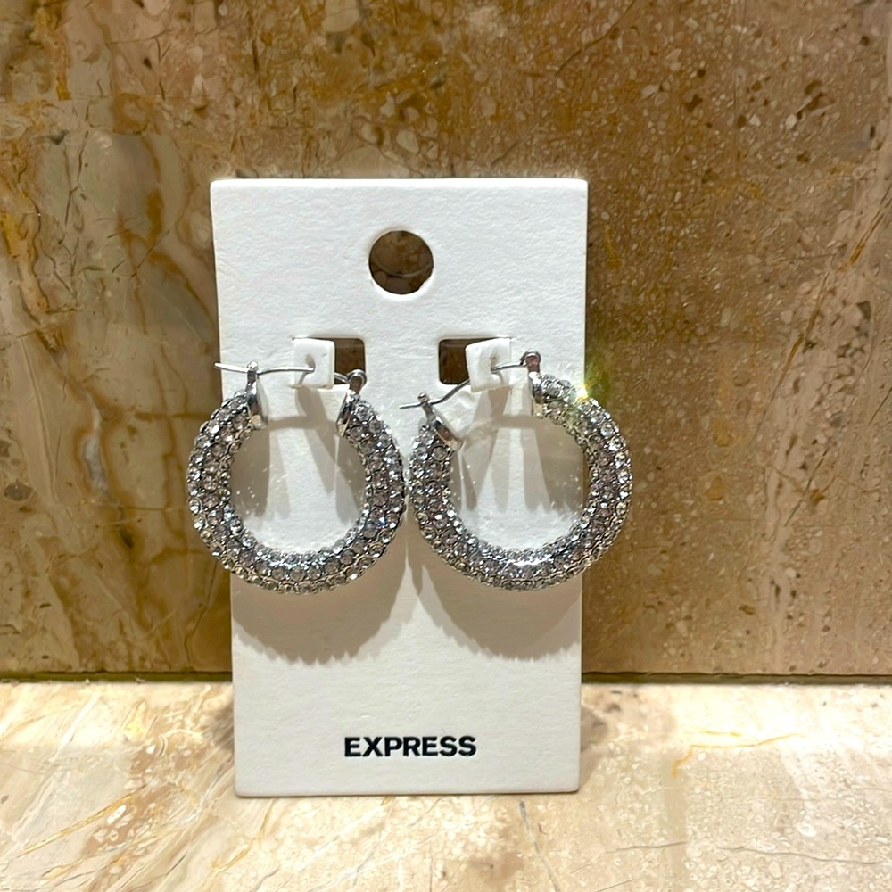 EXPRESS Sparkly Silver Tube Hoop Earrings